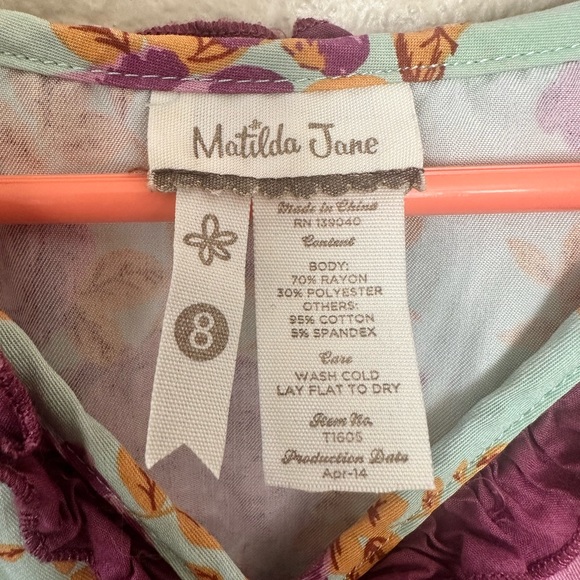 Matilda Jane Girls Turquoise and Purple Floral Short Sleeve Blouse Size 8 - Picture 8 of 8